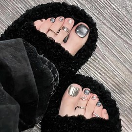 [ALLEVG]ネイルチップ 足用 黒 24枚入 フットネイルチップ フットネイル 足用 マグネットネイルチップ 夏 付け爪 結婚式 成人式 可愛い 人気 かわいい シンプル 繰り返し使える