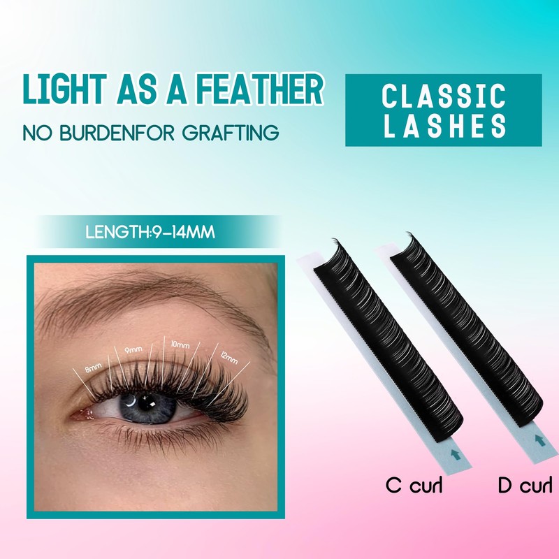 Gemerry Single Eyelash Extension Classic Thickness 0.07/0.15/0.18/0.20 mm C/D Curl,