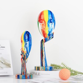 Creative Simple Colorful Women Face Art Statue Thinker Lady Sculpture Abstract Characters Crafts Ornaments Home Decor Modern Office Bedroom Study Room Studio Decorations (Large 15.3x4.9x4.9in)