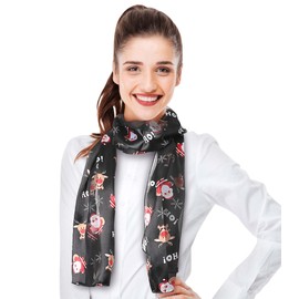 CBC Crown Christmas Scarf - Santa, Snowman, Ornament, Ginger Cookie Theme - 13"x 60" Made In Korea (SANTA-BLACK)