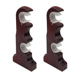 Nicerity 2Pcs Double Curtain Rod Brackets Wooden Curtain Rod Brackets Wall Mounted Drapery Rod Support Brackets （Red Bronze）