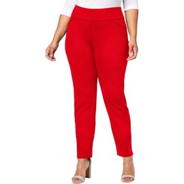 Charter Club Womens Plus Cambridge Slim Leg Waist Smoothing Pants Red 24W