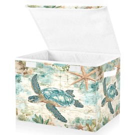 Beautiful Sea Turtle Large Collapsible Storage Bins with Lids Storage Baskets Organizer Containers with Handles for Nursery Clothes Toys
