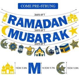 PTFNY Glitter Ramadan Mubarak Banner Muslim Ramadan Mubarak Bunting Banner Garland for Ramadan Mubarak Decorations Islamic Ramadan Eid Party Supplies