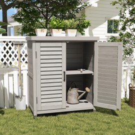 KEIKI Outdoor Potting Bench with Storage Cabinet & Metal Table Top, Weatherproof Garden Workstation, Hemlock Wood