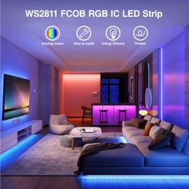 HAMRVL RGB COB LED Strip Light,FCOB WS2811 12V Programmable Flexible High Density Uniform Color Chasing LED Lights 576LED/m 16.4ft 10mm Wide Black PCB for Indoor Decor(No Controller and Power Supply)