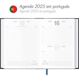 Dohe - Calendar 2025 Portuguese - Day per Page, Size A5 (14 x 20 cm), 12 Months January to December, Hard Cover, Year Planner, Office Supplies - Algarve Black