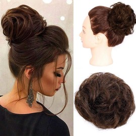 Human Hair Scrunchies/Messy Buns For Women, Bun Extensions Human Hair Rose Bun Hair Piece Curly Hair Bun Hairpieces for Women Girls Real Hair Bun Natural (Jet Black)