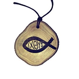 Retrosheep Ichthys Jesus Christ Symbol Fish Handmade Eco Friendly Wooden Necklace Charm
