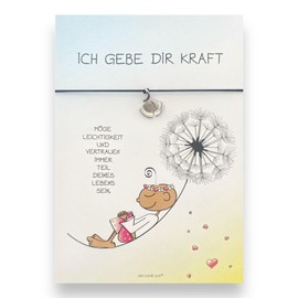 Glücksschmiedin - der kleine Yogi Ich gebe dir Kraft - Greeting Card with Elastic Bracelet in Dark Blue and Silver Ginkgo Pendant, Handmade (Dark Blue with Ginkgo)
