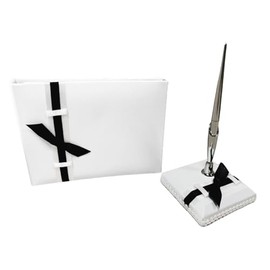 Paper Frenzy Luxury Black and White Satin Any Occasion Guest Book and Pen Set