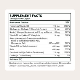 THORNE - Basic B-Complex - Tissue-Ready Vitamin B Complex Supplement with Choline - Supports Cellular Energy Production, Brain Health & Red Blood Cell Formation* - Gluten-Free - 60 Servings