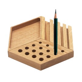 Riceel Wooden Desk Organiser, 16 Compartments, Pen Holder, 3-in-1 Office Organiser, Diamond Shaped Table Decoration for Pens, Cosmetics, Sticky Notes