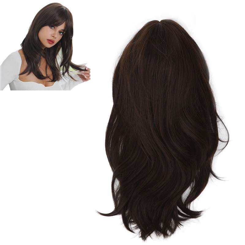 Women Synthetic Wig Long Straight Black Wigs Elastic Hair Wig