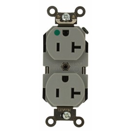 Leviton 8300-GY 20 Amp, 125 Volt, Extra Heavy Duty Hospital Grade, Duplex Receptacle, Straight Blade, Self Grounding, Gray Small