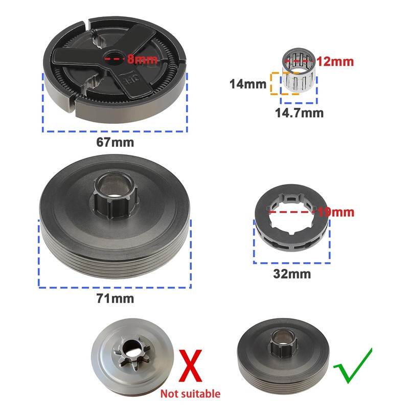 eMagTech Set with 4Pcs 325'' -7T Clutch Drum Sprocket Needle