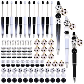 WEWAYSMILE Pack of 12 Bead Pens, Bulk Pack, DIY Bead Pens, Football Pendant, DIY Black Ink Bead Pens Kit, Gift for Students, Office, School Supplies