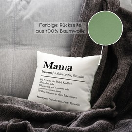 glitzertassen.de® Mum Definition Cushion with Saying Gift Mother's Day Cushion with Print Love Decorative Photo Cushion Cuddly Cushion White/Green