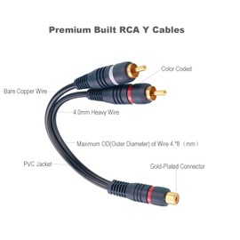 Borsuer RCA Splitter, 2 Pcs RCA 1 Female to 2 Male Audio Cord Speaker Y Adapter Splitter RCA Cable, 8.5 Inches Gold Plated Dual RCA Male Adapter for Subwoofer, Home Theater