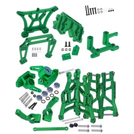 RCMYou Upgrades Part for 1/10 Slash 2WD,Aluminum Front Rear Suspension Arm,Shock Tower,Caster Block,Steering Blocks,Rear Stub Axle Carriers,Steering Block,Front Bulkhead Upgrades Set,Green