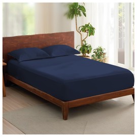 Rehan & Co Single Fitted Sheet Navy 100% Egyptian Cotton Fitted Sheets 300 Thread Count Breathable Hotel Bedding 12” / 30cm Deep Fitted Bed Sheet.