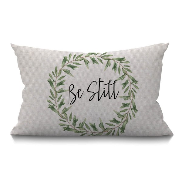 BGBDEIA Rustic Be Still Cushion Cover Farmhouse Green Olive Wreath