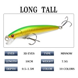 Señuelo de Pesca Minnow 10 Colores 10 cm 1.5 m Profundidad Pack 10 Unidades