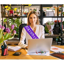 Birthday Girl Sash, Purple Satin Silver Iridescence Glitter Birthday Sash, Happy Birthday Princess Party Decorations, Women's Birthday Party Supplies, 16, 18, 21, 30, 40 or Any Other Birthday Party