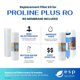Proline Plus Filter Replacement - Water Cartridge Kit Compatible with Proline Plus Reverse Osmosis System 5-Stages, Includes 50 GPD RO Membrane, Made in USA