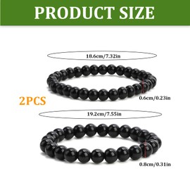 Black Obsidian Bracelet, 6/8 mm Beads Bracelet, Black Tourmaline, Elastic Ball Bracelet, Adjustable Designs, Bracelet for Birthday, Christmas, Gifts for Men and Women, Pack of 2, Glass