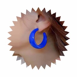 Allereya Boho Big Acrylic Circle Earrings Blue Circle Hoop Earrings Chunky Circle Dangle Earrings Wide Hollow Circle Earrings Candy Color C Shape Earrings Jewelry for Women and Girls