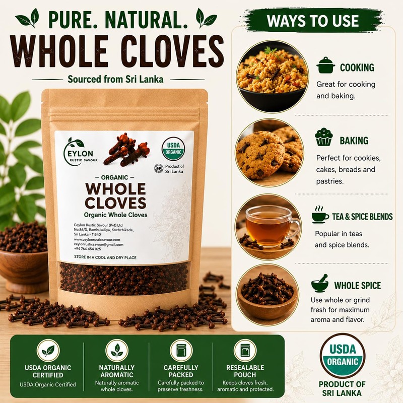 Ceylon Rustic Savour Organic Whole Cloves 3.5 oz – USDA