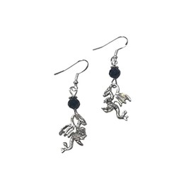 Dragon Fantasy Charm Earrings, with jet black faceted crystal accent beads, on sterling silver earwires