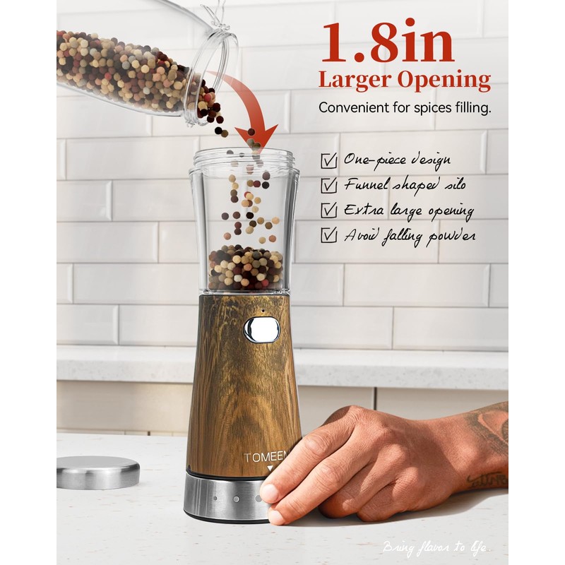 Electric Salt and Pepper Grinder Set with Storage Base, Stainless
