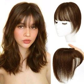 Afrodiva Hair Toppers for Women Real Human Hair Clip in Bangs 360° 3D Cover Crown Wipsy Clip on Bangs for Daily Wear Topper Pieces for Thinning Dark Brown