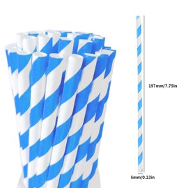 Pack of 100 Straws, Paper Straws, Biodegradable, Blue Paper Straws, Straws for Oktoberfest Party, Birthday, Weddings, Drinking Stripe