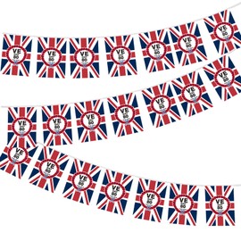 VE Day Anniversary Banner, Victory in Europe Decorations VE Day 80th Anniversary Flag Decorations, Celebration VE Day Bunting Banner for Garden Table Indoor Outdoor Party Decoration