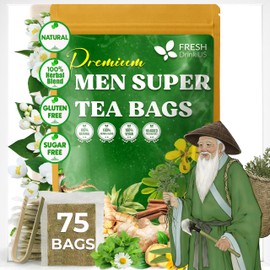 FreshDrinkUS, Premium 75 Tea Bags Men Super Tea – Herbal Blend with Senna, Dandelion Root, Ginger, Peppermint & More – 100% Natural, Sugar-Free. Caffeine-Free. Gluten-Free. Vegan
