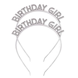 Happy Spring Birthday Headband, Birthday Girl, Set of 2 (Silver)