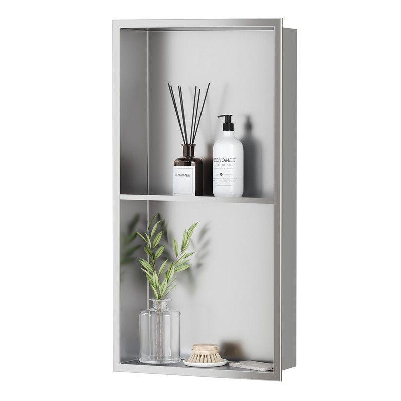 Neodrain No Tile Shower Niche, Stainless Steel Wall Niche 13.1"X25.1"(Inner