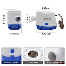 HUIXHAO 1100GPH 12V Auto Bilge Pump, Marine Automatic Bilge Pump Built-in Float Switch, Suitable for Boats, Yacht, Pools