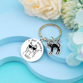 Davrock Cat Keychain Funny Keychains for Women Cat Gifts For Cat Lovers Funny Keychain Friend Wife Husband I Do What I Want Graduation Birthday Christmas Gift Cat Jewelry for Women