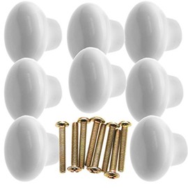 8pcs White Mushroom Ceramic Door Knob Cabinet Cupboard Drawer Pull Handle