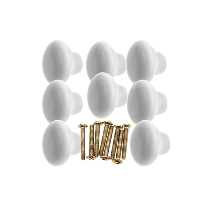 8pcs White Mushroom Ceramic Door Knob Cabinet Cupboard Drawer Pull