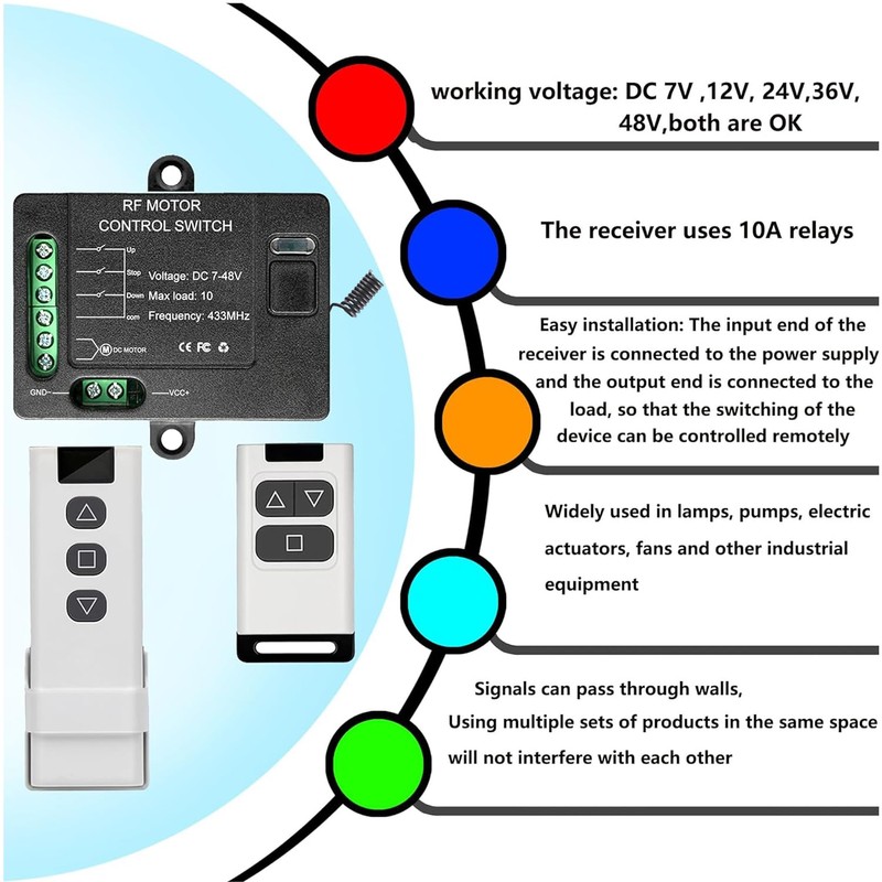 Forward Reverse Remote Control Switch,DC7V-48V 10A Switch,Linear Actuator 12V Remote