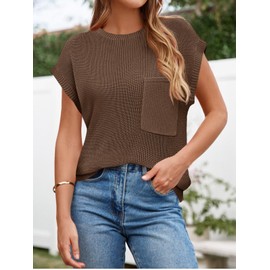 Imily Bela Summer Fall Short Sleeve Sweater for Women 2025 Crew Neck Ribbed Knit Vests Trendy Pullover Tops Coffee