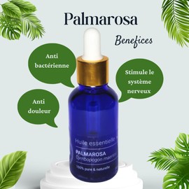 Palmarosa Essential Oil 30ml (Cymbopogon maertinii) 100% Pure and Natural