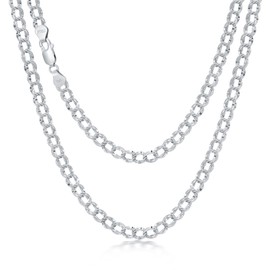 SISGEM 925 Sterlings Silver 5mm Cuban Link Chain White Gold Plated Double Curb Chain Necklace Jewellery for Men Women, 55.88cm