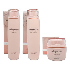 Lacvert 라끄베르 콜라겐 플러스 바이탈 스킨 에멀전 크림 3종 단품 구성 Lakbew Collagen Plus Vital Skin Emulsion Cream 3-Type Single Set [Simply Present Organic Cotton Pads 100 Sheets]