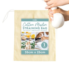 Muslin Cloths (35cm x 25cm) Cheese cloths for Straining, Reusable Organic Muslin Cloth for Cooking & Straining - Unbleached Cotton Strainer Bag with Drawstring, for Juices, Milks and Wine (1 Pack)